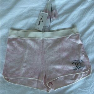 CHANEL Light Pink Terry Shorts with Logo